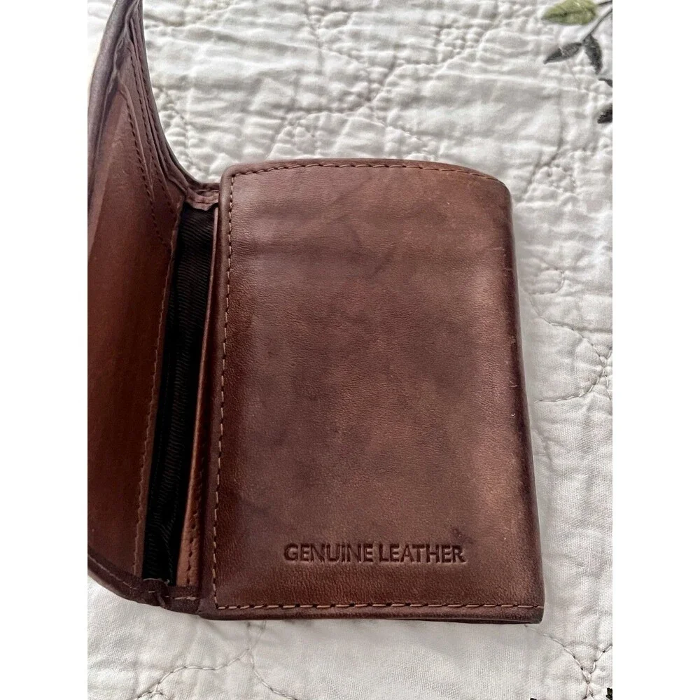 Vintage 1990s Green Bay Packers Genuine Leather Trifold Wallet Brown NFL Patina